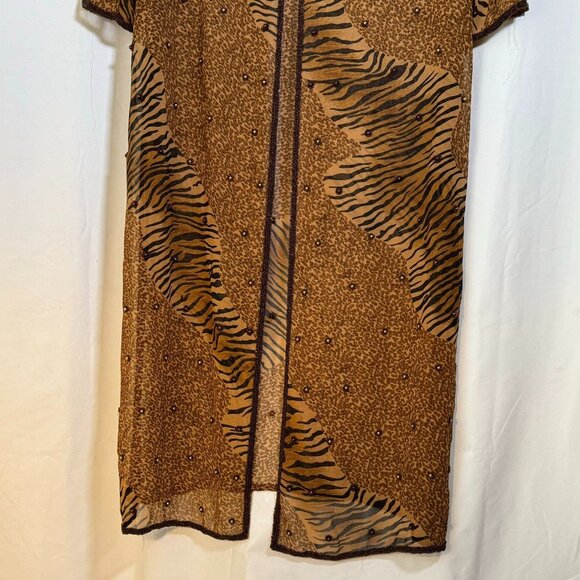 Mark & John By Gopal Elegant Beaded Brown Leopard Long Duster Small Chiffon Vint - Picture 3 of 12
